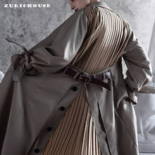 ZURICHOUSE-gabardina larga con pliegues y muescas para mujer, gabardina larga con diseño de retales, a la moda, para primavera 2024 - compra barato