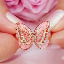 Cute Female Crystal Stone Big Ring Charm Gold Color Color Wedding Rings For Women Boho Rainbow Butterfly Enamel Engagement Ring 2024 - buy cheap