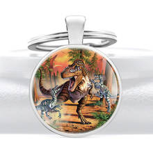 Fashion Dinosaur Park Design Glass Cabochon Metal Pendant Key Chain Charm Men Women Key Ring  Jewelry Gifts Keychains 2024 - buy cheap