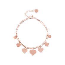 Pulsera delicada con dijes de corazón en oro rosa para mujer, brazalete de cadena de acero inoxidable, regalo de joyería 2024 - compra barato