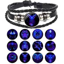 Zodiac Sign Braided  Gemini Cancer Leo Virgo Libra Scorpio 12 Constellation Black Punk Leather Zodiac Bracelet For Men Women 2024 - buy cheap