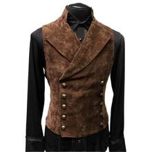 Chaleco gótico de doble botonadura para hombre, chaleco de terciopelo Steampunk, con cuello levantado, Medieval, Victoriano, para escenario, Cosplay, graduación, traje de cuero 2024 - compra barato