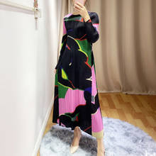 HOT SELLING Miyake Fashion long sleeve o-neck fold dress  print  A-Line dress IN STOCK 2024 - buy cheap