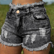 Shorts casual de denim feminino, calção de cowboy de cintura alta com borla, com abertura de perna e em tamanho grande, jeans curto sexy para o verão 2024 - compre barato