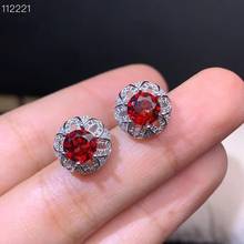 exquisite new natural  garnet stud earrings  for women jewelry  wine red color round gem real 925 silver  girl birthday gift 2024 - buy cheap