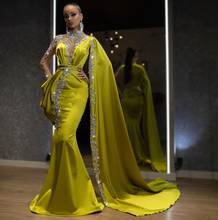 Женское вечернее платье с бусинами, оливковое зеленое платье с длинным рукавом, длинное прозрачное вечернее платье-Русалка 2024 - купить недорого
