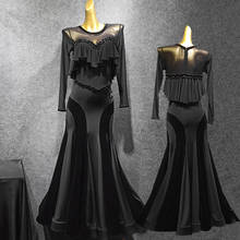 Novo vestido de concurso de dança de salão, vestido preto valsa, manga comprida, saia grande, bainha feminina, vestido de dança de salão vdb1216 2024 - compre barato