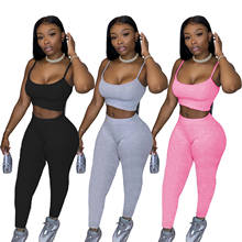 Fitness Sporty Workout Two Piece Set Women Tracksuit Strap Active Wear 2 Piece Outfits Crop Top and Pants Matching Sets 2021 2024 - buy cheap