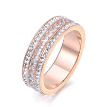 Joyería de moda de Color oro rosa, anillo de CZ de 3 filas, cristales de arcilla blanca y circonita AAA, anillo de acero inoxidable de 6mm de ancho R18132 2024 - compra barato