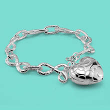 Bohemian Original 925 Sterling Silver Bracelet Classic Heart Pendant Solid Silver Rolo Chain Bracelet 20-23CM Charm Jewelry 2024 - buy cheap