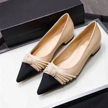 Moda sapatos planos femininos 2021 primavera nova pérola arco apontado dedo do pé sapatos femininos preto apartamentos tamanho grande senhoras sapatos zapatos mujer 2024 - compre barato