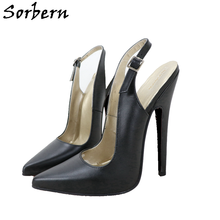 Sorberna sapatos de salto alto 16cm, sexy, slingback, bico ponteiro, stilettos, couro legítimo, azul, cores personalizadas, femininos 2024 - compre barato