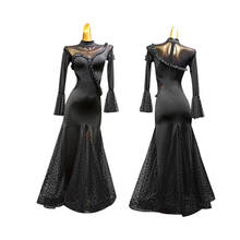 Vestido de dança de salão de baile preto competição vestido para dança de salão vestido de dança padrão vestido de valsa franja trajes de dança tango 2024 - compre barato