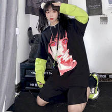 tshirt women t shirt men  Korean Harajuku bf wind girl printing loose fake two-piece long-sleeved T-shirt female student top 2024 - buy cheap