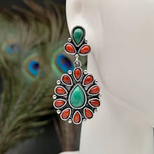 Brincos femininos de turquesa natural, pingentes geométricos, boêmios, étnicos, vintage, boho, jóias ocidentais 2024 - compre barato