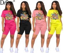 DPSDE 2020 summer women fashion hip hop style short sleeve round neck top elastic short pants printed 4 color two piece sets 2024 - buy cheap