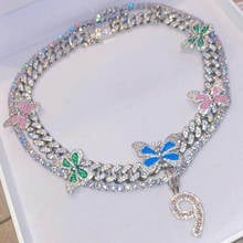 2021 New 12mm Miami Cuban Link Chain CZ Enamel Butterfly Necklace Iced Out Bling Multicolor Choker Jewelry Hiphop For Women Man 2024 - buy cheap