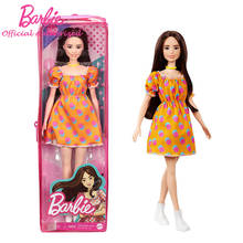 Original Barbie Fashionista Kid Toy Black Hair Princess Orange Dress Accessories Changing Doll Beautiful Box GRB52 For Girl Gift 2024 - buy cheap