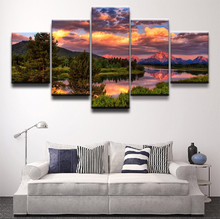 Wall Art Poster Canvas HD Print A Beautiful Sunset and River of Trees Pictures 5 Pieces Painting Living Home Room Decor 2024 - buy cheap