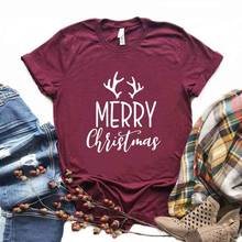 Merry Christmas Deer Print Women tshirt Cotton Hipster Funny t-shirt Gift Lady Yong Girl 6 Color Top Tee ZY-654 2024 - buy cheap