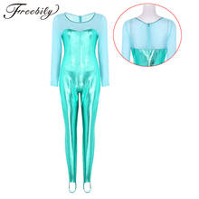 Women Shiny Metallic Scoop Neck Long Sleeve Ballet Dance Gymnastics Leotard Modern Catsuit Leotard Bodysuit Dance Costumes 2024 - buy cheap