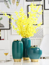 Керамическая ваза, цветочный горшок, украшение стола, Цветочная композиция, зеленые глазурованные фарфоровые вазы ручной работы, винтажный домашний декор 2024 - купить недорого