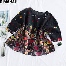 Dimanaf blusa feminina de verão chiffon, preta, elegante, sexy, estampada, túnica, fina, grande, roupas femininas, dropshipping 2024 - compre barato