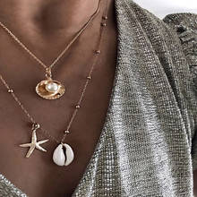 2 Pcs/Set Bohemian Women Necklaces Scallop Pearl Starfish Shell Pendant Bead Clavicle Chain Gold Necklace Set Beach Jewelry 2024 - buy cheap