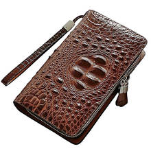 Business Crocodile Wallets Men's Clutch bag Handbag Split Leather Double Zipper Long Men Wallet Card Holder Cell Phone Purse New 2024 - buy cheap