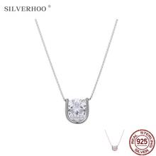 Silverhoo 925 colar de prata esterlina e pingente em forma de u, colar feminino redondo de zircônio cúbico transparente, joias de prata 2024 - compre barato