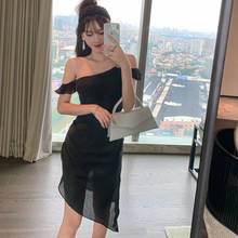 2020 Summer Black One-Shoulder Sheath Dresses Women Wrap Bodycon Asymmetrical Midi Dress Women Vestidos Elegant Club Party Dress 2024 - buy cheap