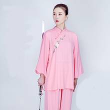 Розовая Униформа Tai Chi, утренняя спортивная одежда с рисунком «мартейл», хлопковые льняные костюмы, наряд «кунг-фу», повседневный спортивный костюм TA2037 2024 - купить недорого