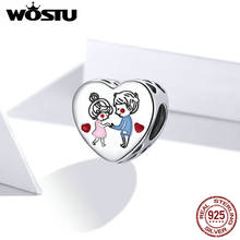 WOSTU 925 Sterling Silver Boy & Girl Charms Tender love Heart Shaped Beads Fit Women Bracelet Accessories Jewelry Gift DXC1744 2024 - buy cheap