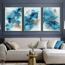 Pintura tela de aquarela azul abstrata, moderna, para parede, arte moderna, temporária, decoração, pôster, decoração de sala de estar 2024 - compre barato