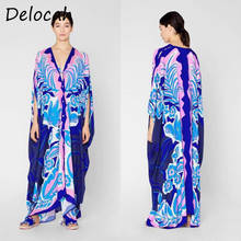 Delocah-Vestido largo holgado de verano para mujer, caftán holgado con estampado de cuello en V, estilo veraniego, a la moda 2024 - compra barato