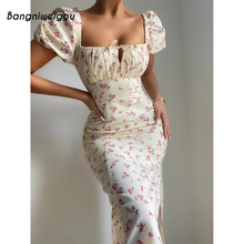 Vestido longo feminino bangniweigou, vestido com manga curta e fenda alta, elegante, plus size, para festa e verão 2024 - compre barato