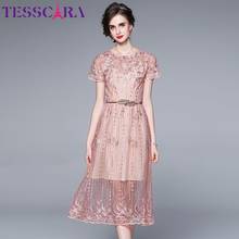 TESSCARA Women Summer Luxury Embroidery Mesh Dress Festa High Quality Long Elegant Wedding Party Robe Femme Designer Vestidos 2024 - buy cheap