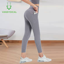 Vansydical-pantalones de Yoga con bolsillos laterales para mujer, mallas elásticas de cintura alta para entrenamiento, correr, realce de caderas, 2021 2024 - compra barato