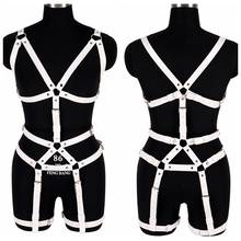 Conjunto de couro branco com suspensórios, cinto, lingerie, alça, gaiola, cintura, clube punk, dança, rave, mulheres, bondage, top, tamanho grande 2024 - compre barato