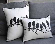 Almohada blanca y negra para decoración del hogar, cojín de pájaros, funda de almohada de poliéster, cojines para sofá 2024 - compra barato