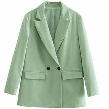 Пиджак Aonibeier женский офисный повседневный, модный двубортный пиджак в мелкую клетку, свободное зеленое пальто в клетку, весна-лето 2024 - купить недорого