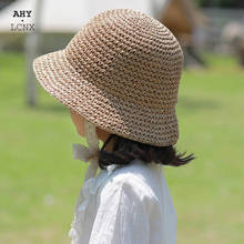 New Summer Korean Baby Straw Hats Lace Strap Crochet Children Foldable Cap Boy Girl Lace Sun Outdoor Beach Hat 2024 - buy cheap