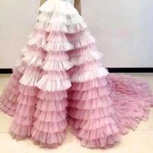 Custom Made Cake Tulle Skirts Long jupe femme Long Tiered Tulle Skirts Women Formal Birthday Female Long Bridal Skirt Dusty Pink 2024 - buy cheap