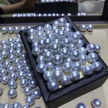 Perlas grises japonesas reales naturales, perlas del Mar del Sur, perlas sueltas, perlas redondas de 8-9MM de tamaño, medio perforado, 2 unids/lote 2024 - compra barato