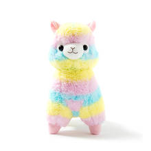 Boneco de pelúcia de arco-íris alpaca adorável, animais de pelúcia, travesseiro de 35cm, um presente de aniversário para crianças 2024 - compre barato