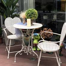 Outdoor garden table and chair three-piece combination wrought iron old art leisure home balcony heart-shaped chair 2024 - buy cheap