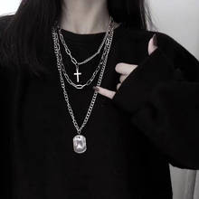Egirl-cadena en capas con Cruz para mujer, collar, cadena, estilo Harajuku, Punk, candado, joyería gótica, accesorios estéticos Grunge 2024 - compra barato