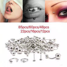12/16/22/48/60Pcs/Lot Stainless Steel Black Curved Eyebrow Nose Lip Nipple Ears Rings Punk Unisex Body Piercing Jewelry 2024 - buy cheap