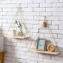 Wooden Wall Shelf Plant Flower Pot Tray Mounted Shelves Aesthetic Room Decor Nordic Home Decoration Wooden Rack With Rope Swing 2024 - buy cheap