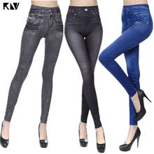KLV Women Fleece Lined Winter Jeggings Faux Jeans Seamless High Waist Slim Fashion Jeggings Leggings Women Fitness Pants S-2XL 2024 - buy cheap
